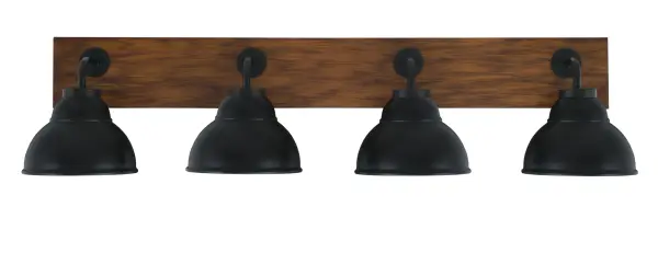 Oxbridge 4-Light Bath Bar in Matte Black with Wood-Look Accents - Image 1