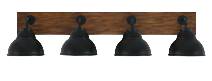 Oxbridge 4-Light Bath Bar in Matte Black with Wood-Look Accents - Image 1