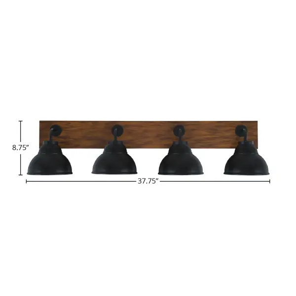 Oxbridge 4-Light Bath Bar in Matte Black with Wood-Look Accents - Image 2