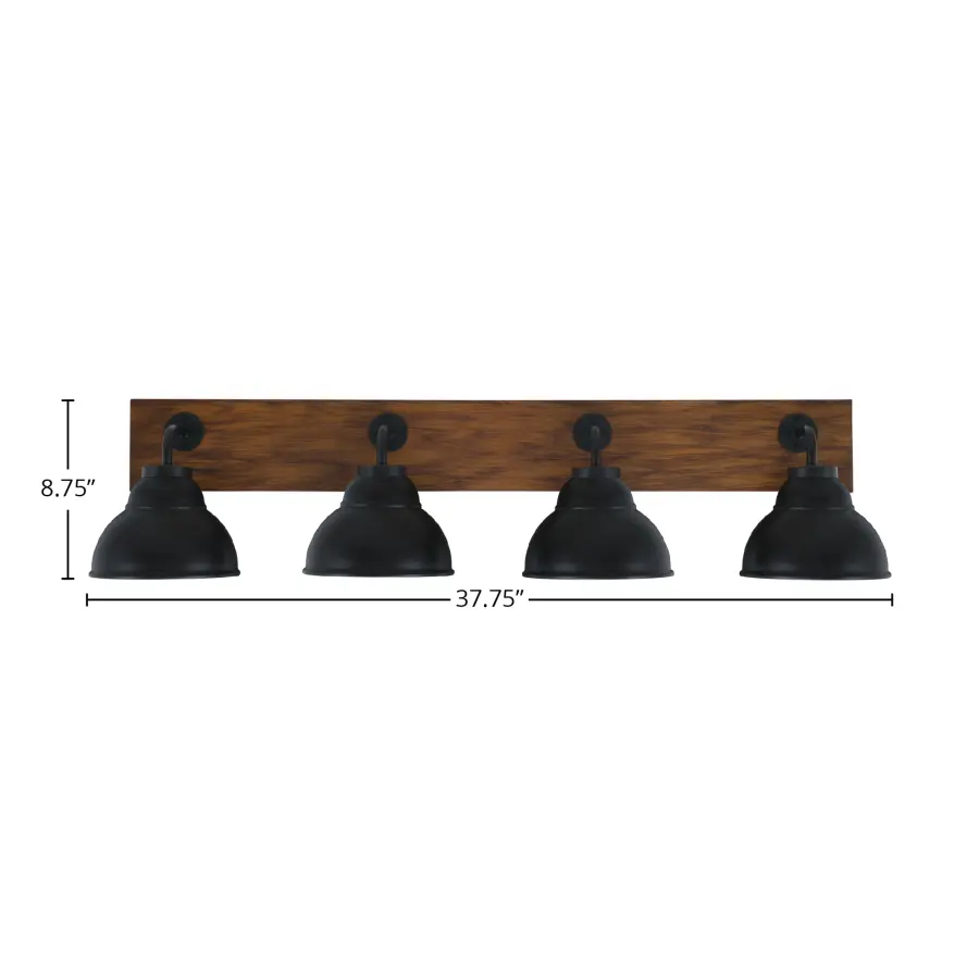 Oxbridge 4-Light Bath Bar in Matte Black with Wood-Look Accents - Image 2