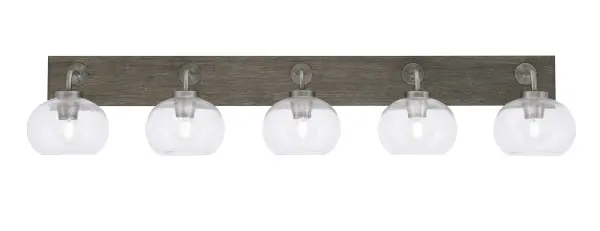 Oxbridge 5-Light Bath Bar in Graphite & Distressed Wood with Clear Bubble Glass - Image 1
