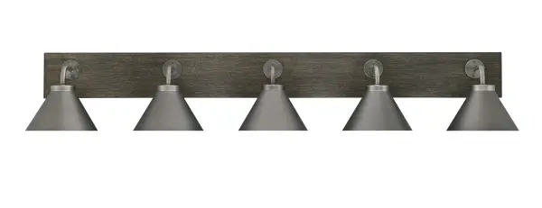 Oxbridge 5 Light Bath Bar in Graphite & Distressed Wood - Image 1