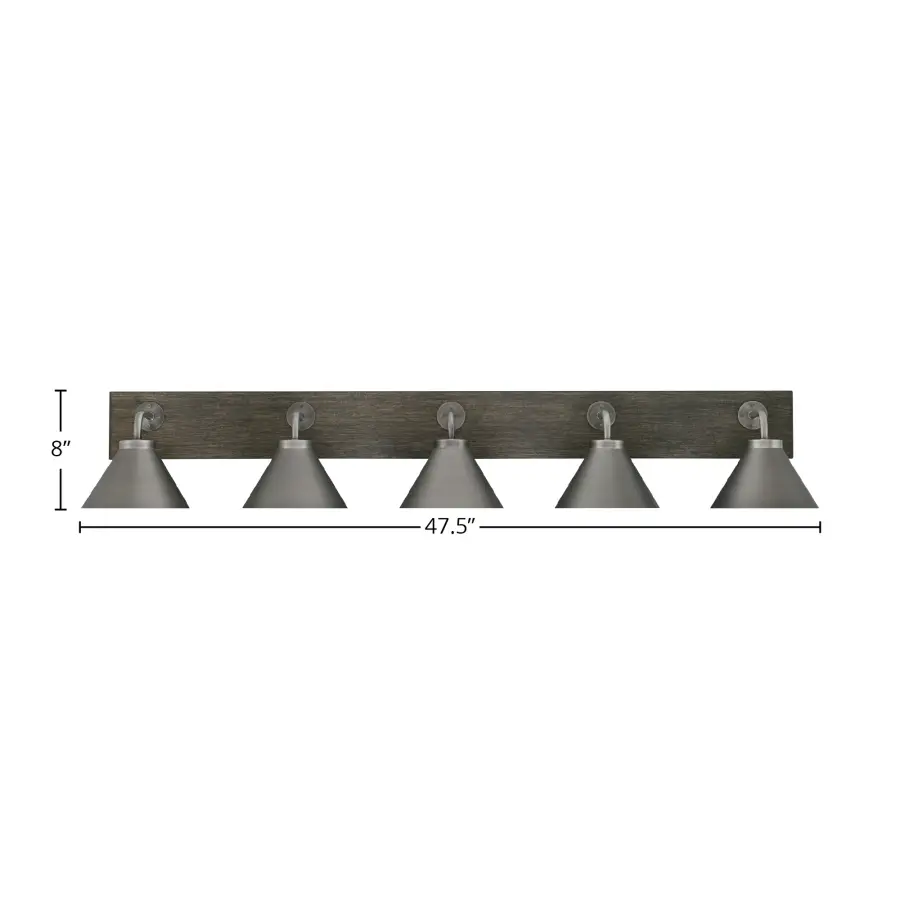 Oxbridge 5 Light Bath Bar in Graphite & Distressed Wood - Image 2