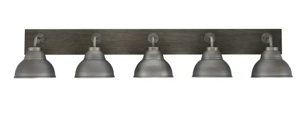 Oxbridge 5 Light Bath Bar in Graphite & Distressed Wood - Image 1