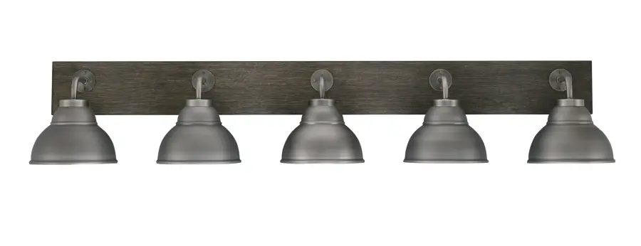 Oxbridge 5 Light Bath Bar in Graphite & Distressed Wood - Image 1