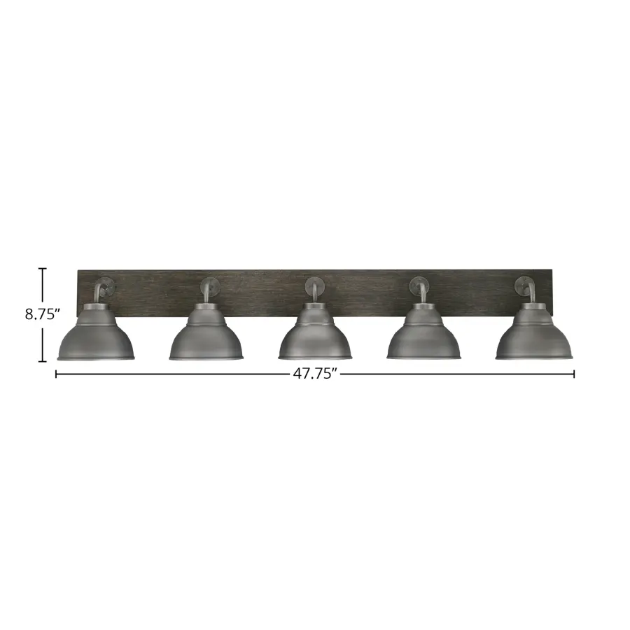 Oxbridge 5 Light Bath Bar in Graphite & Distressed Wood - Image 2