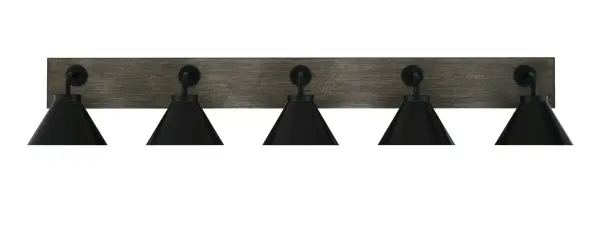 Oxbridge 5 Light Bath Bar in Matte Black & Distressed Wood - Image 1