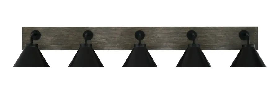 Oxbridge 5 Light Bath Bar in Matte Black & Distressed Wood - Image 1
