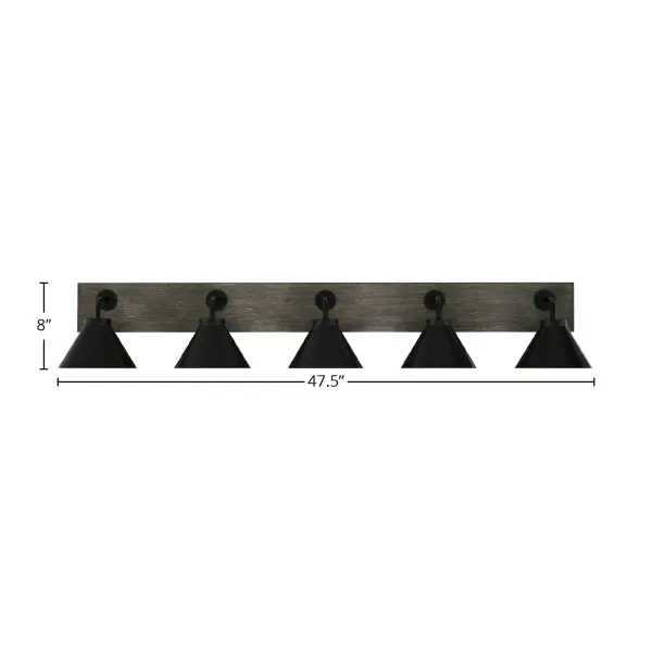 Oxbridge 5 Light Bath Bar in Matte Black & Distressed Wood - Image 2