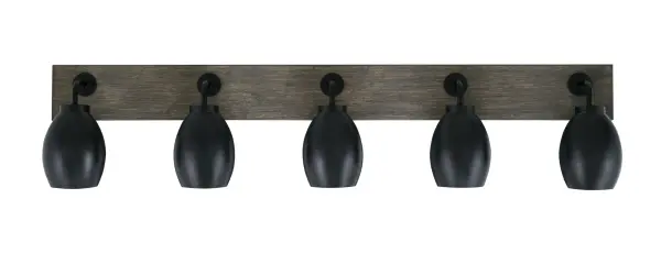 Oxbridge 5-Light Bath Bar in Matte Black with Distressed Wood - Image 1