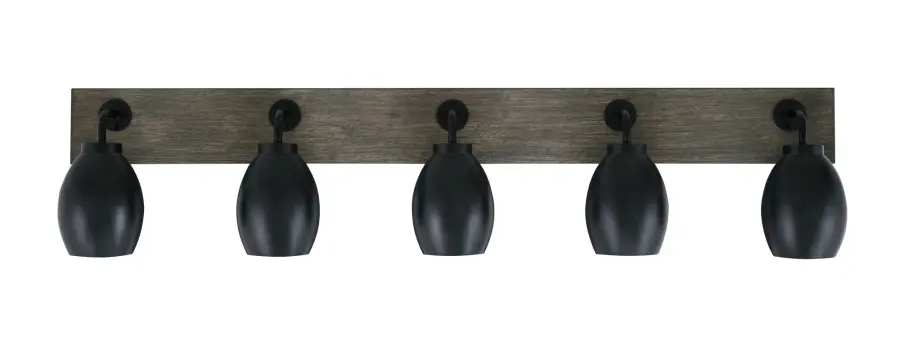 Oxbridge 5-Light Bath Bar in Matte Black with Distressed Wood - Image 1