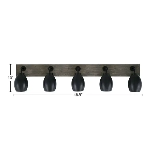 Oxbridge 5-Light Bath Bar in Matte Black with Distressed Wood - Image 2