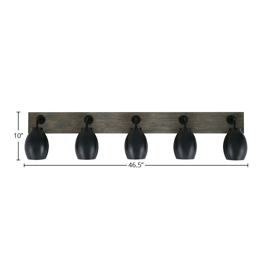 Oxbridge 5-Light Bath Bar in Matte Black with Distressed Wood - Image 2
