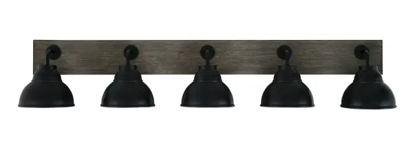 Oxbridge 5 Light Bath Bar in Matte Black & Distressed Wood - Image 1