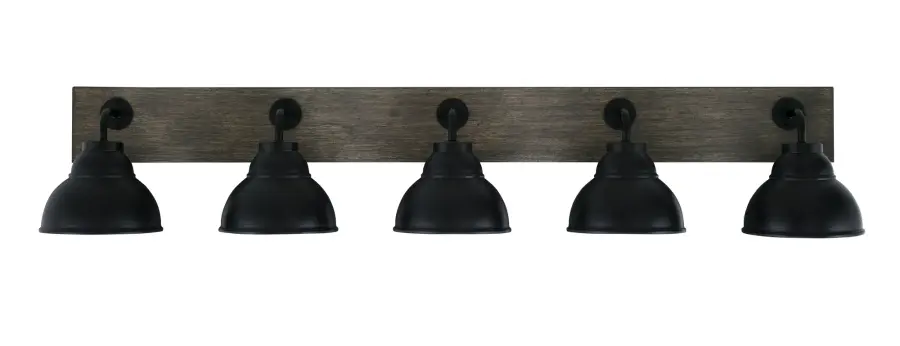 Oxbridge 5 Light Bath Bar in Matte Black & Distressed Wood - Image 1