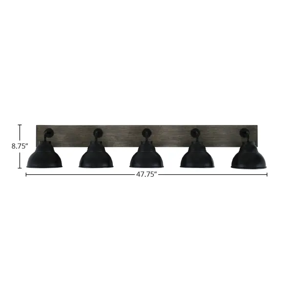 Oxbridge 5 Light Bath Bar in Matte Black & Distressed Wood - Image 2