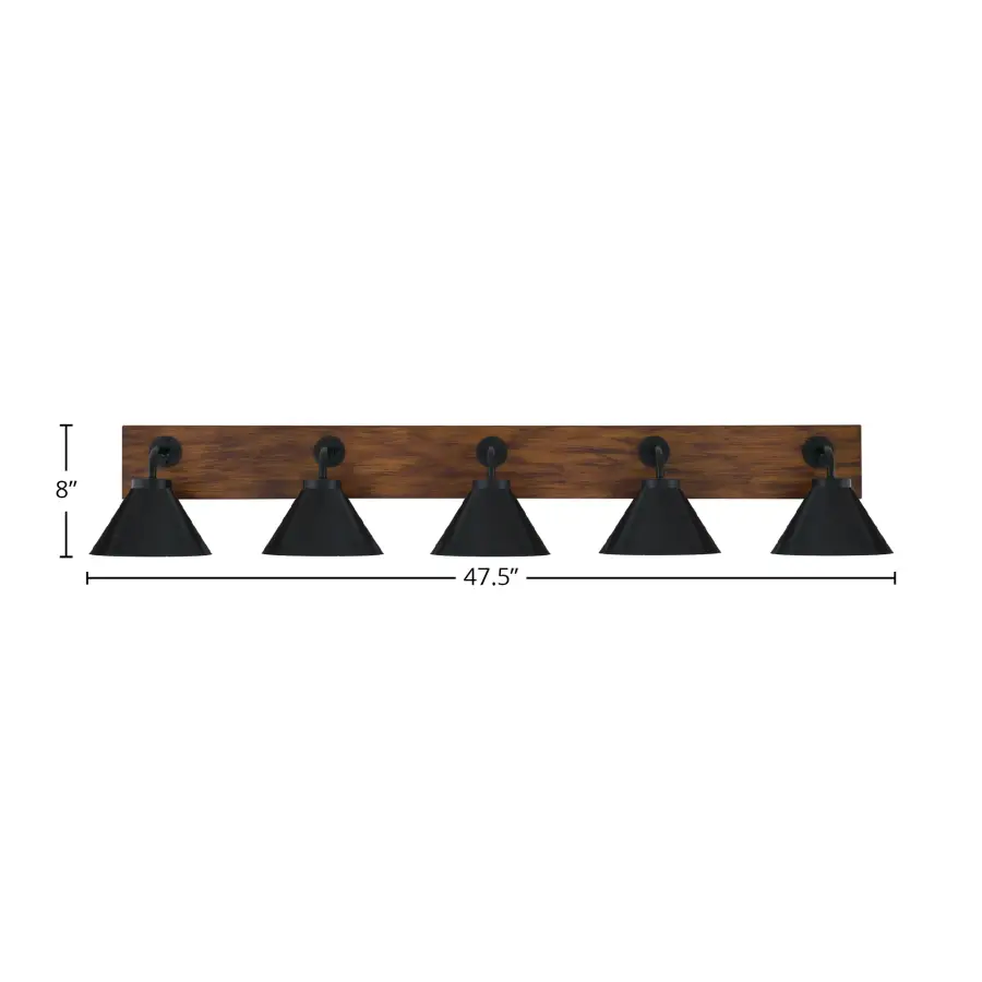 Oxbridge 5-Light Bath Bar in Matte Black & Wood-Look - Image 2
