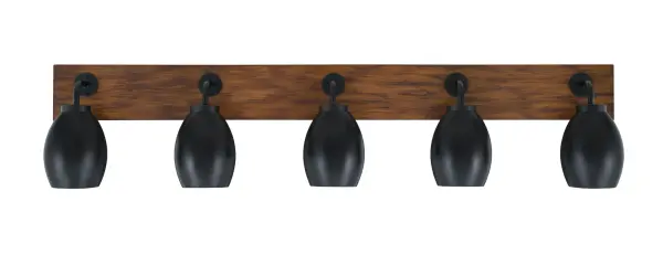 Oxbridge 5-Light Bath Bar in Matte Black & Wood-Look - Image 1