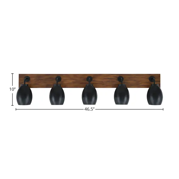 Oxbridge 5-Light Bath Bar in Matte Black & Wood-Look - Image 2