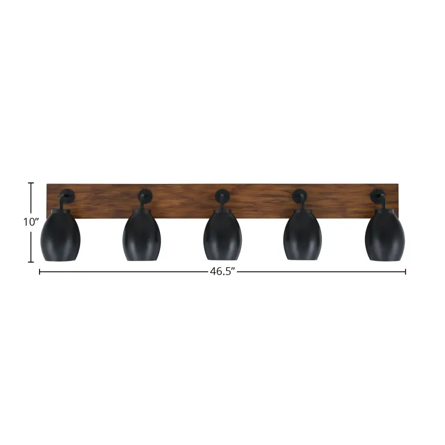Oxbridge 5-Light Bath Bar in Matte Black & Wood-Look - Image 2