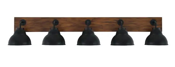 Oxbridge 5 Light Bath Bar in Matte Black & Wood-Look - Image 1