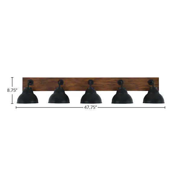 Oxbridge 5 Light Bath Bar in Matte Black & Wood-Look - Image 2