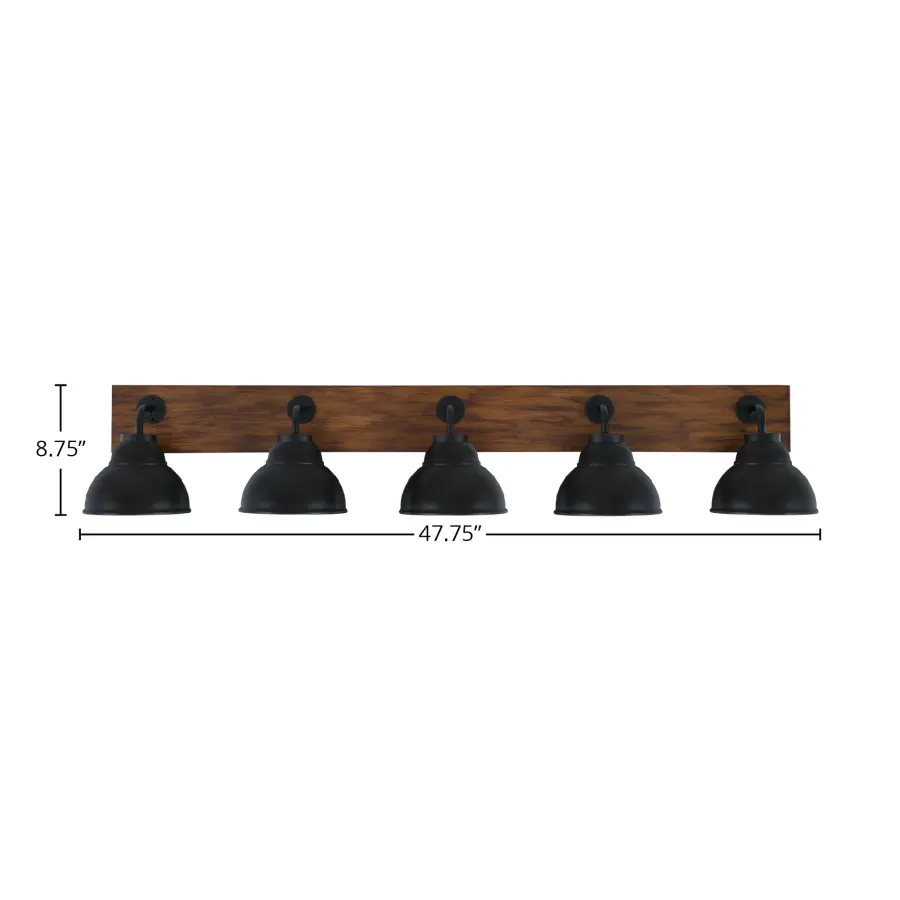 Oxbridge 5 Light Bath Bar in Matte Black & Wood-Look - Image 2