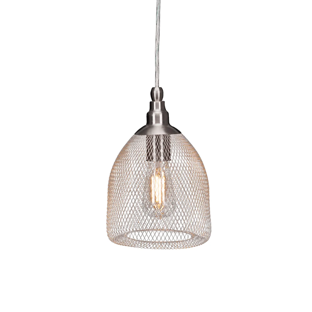 Plexus Pendant in Brushed Nickel with Clear Antique LED Bulb