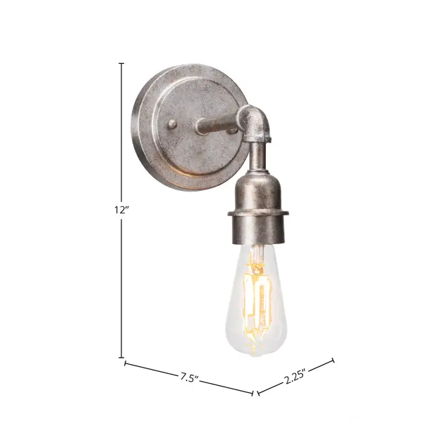 This compact vintage wall sconce combines classic industrial design with modern LED efficiency. The aged silver finish and clear antique bulb create warm, inviting ambiance perfect for intimate spaces. - alternate view
