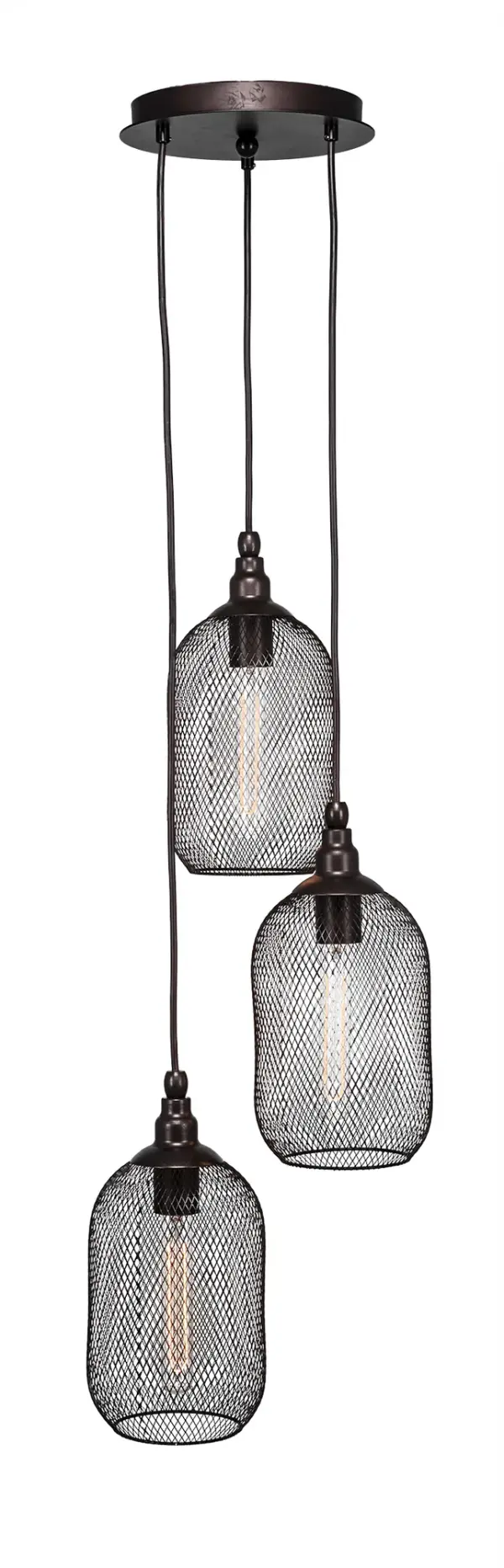 Plexus 3-Light Cord Hung Cluster Pendant in Bronze with Amber Antique Bulbs - Image 1