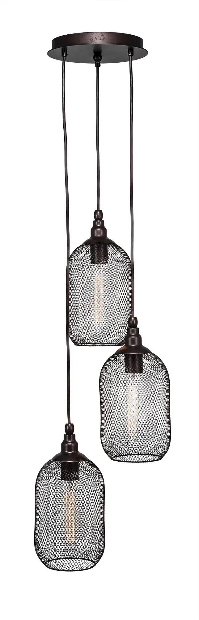 Plexus 3-Light Cord Hung Cluster Pendant in Bronze with Amber Antique Bulbs - Image 1