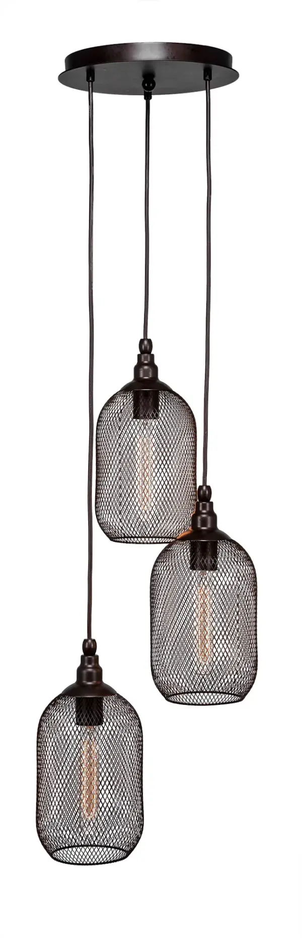 Plexus 3-Light Cluster Pendant in Bronze with Amber Antique Bulbs - Image 1