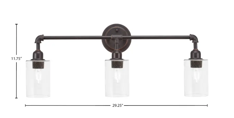 Vintage 3 Light Bath Bar in Dark Granite with Clear Bubble Glass - Image 2