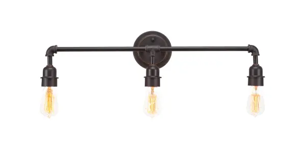 This 3-light bath bar combines industrial charm with vintage elegance. The dark granite finish and amber antique bulbs create a warm, inviting atmosphere perfect for bathrooms seeking character and timeless style.