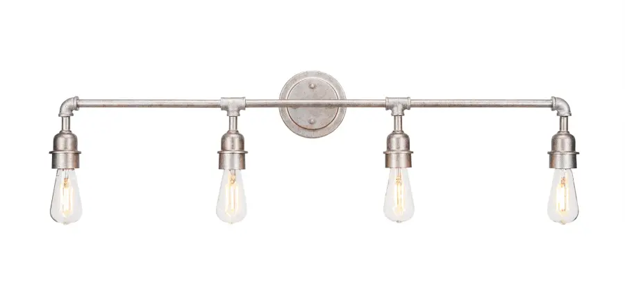 Vintage 4 Light Bath Bar in Aged Silver with Clear Antique LED Bulbs - Image 1