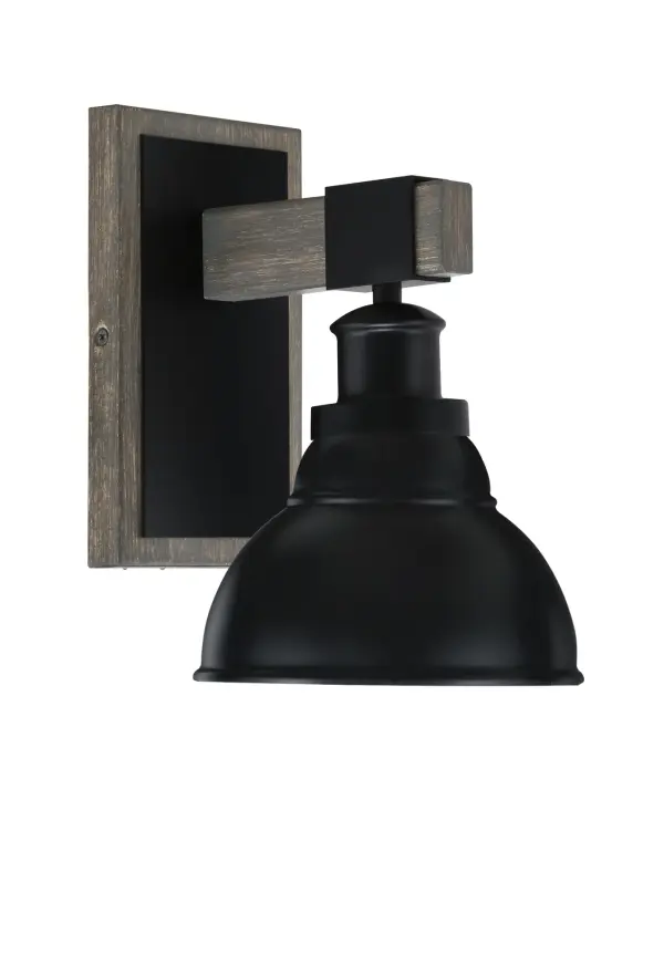 The Tacoma Wall Sconce combines industrial style with rustic warmth through its matte black finish and distressed wood-look metal accents. The distinctive double bubble shade creates visual interest while the flexible mounting options allow customization.