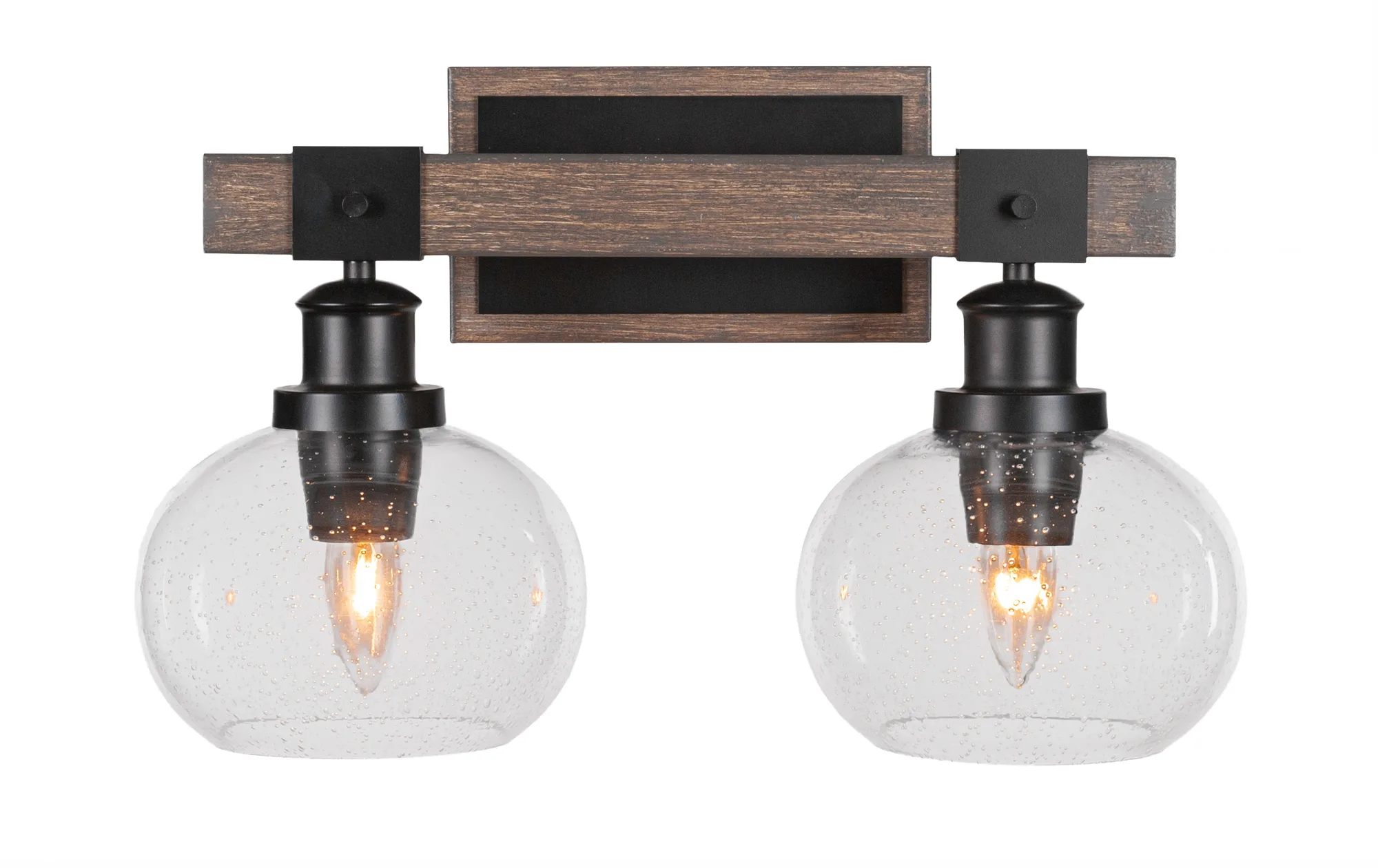 Tacoma 2-Light Bath Bar in Matte Black & Distressed Wood