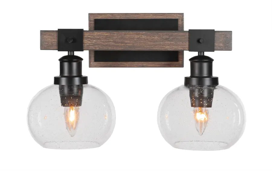 Tacoma 2-Light Bath Bar in Matte Black & Distressed Wood - Image 1