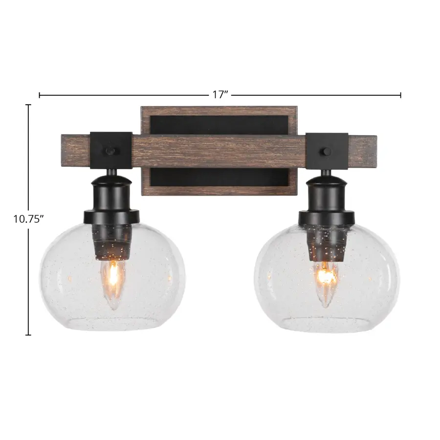 Tacoma 2-Light Bath Bar in Matte Black & Distressed Wood - Image 2