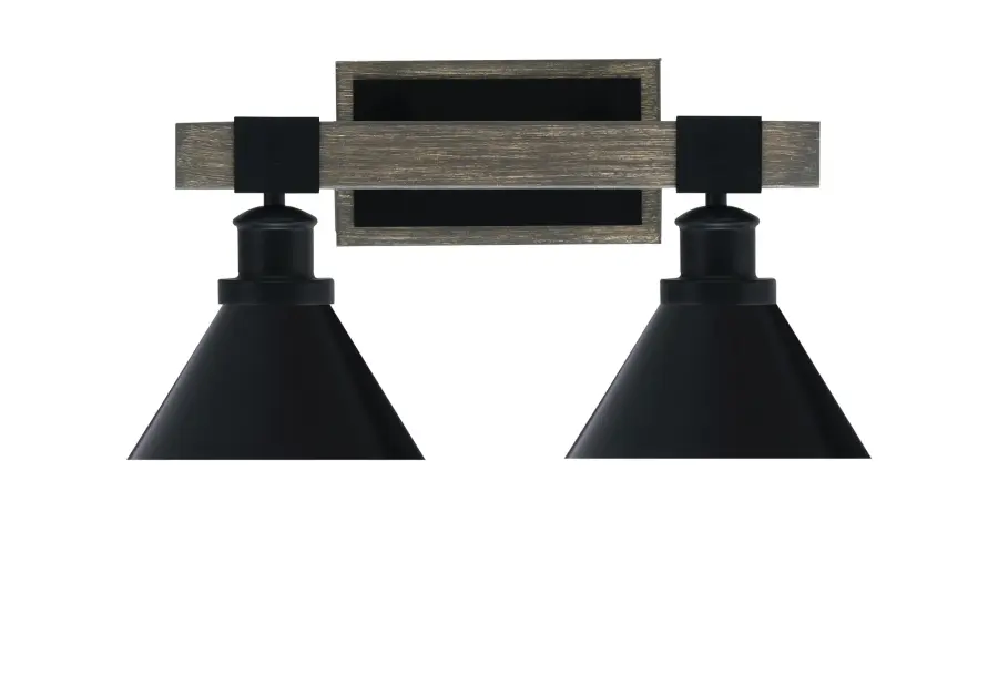 Tacoma 2-Light Bath Bar in Matte Black with Distressed Wood Finish - Image 1