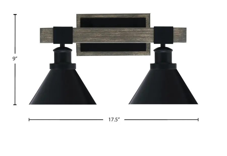Tacoma 2-Light Bath Bar in Matte Black with Distressed Wood Finish - Image 2