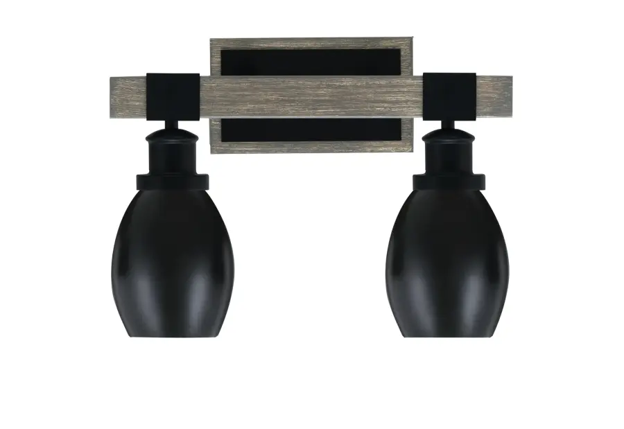 Tacoma 2-Light Bath Bar in Matte Black & Distressed Wood - Image 1