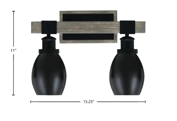 Tacoma 2-Light Bath Bar in Matte Black & Distressed Wood - Image 2