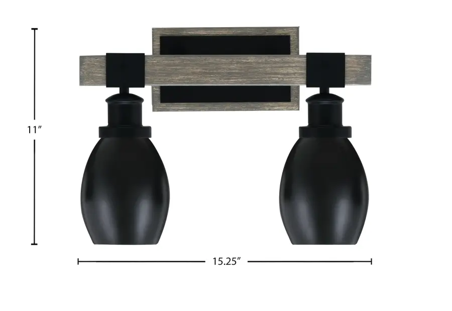 Tacoma 2-Light Bath Bar in Matte Black & Distressed Wood - Image 2