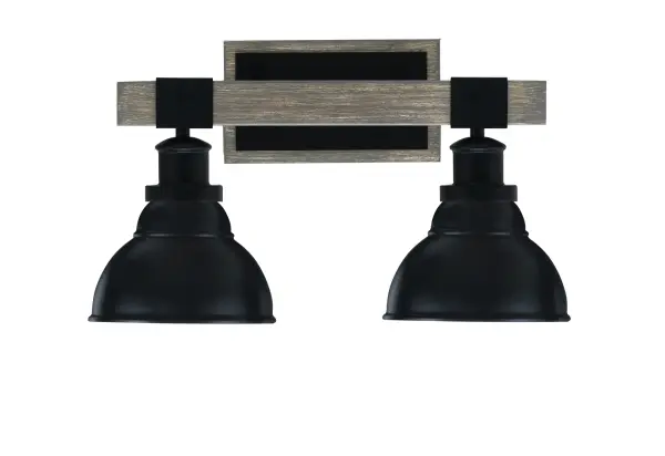 Tacoma 2-Light Bath Bar in Matte Black with Distressed Wood Accent - Image 1