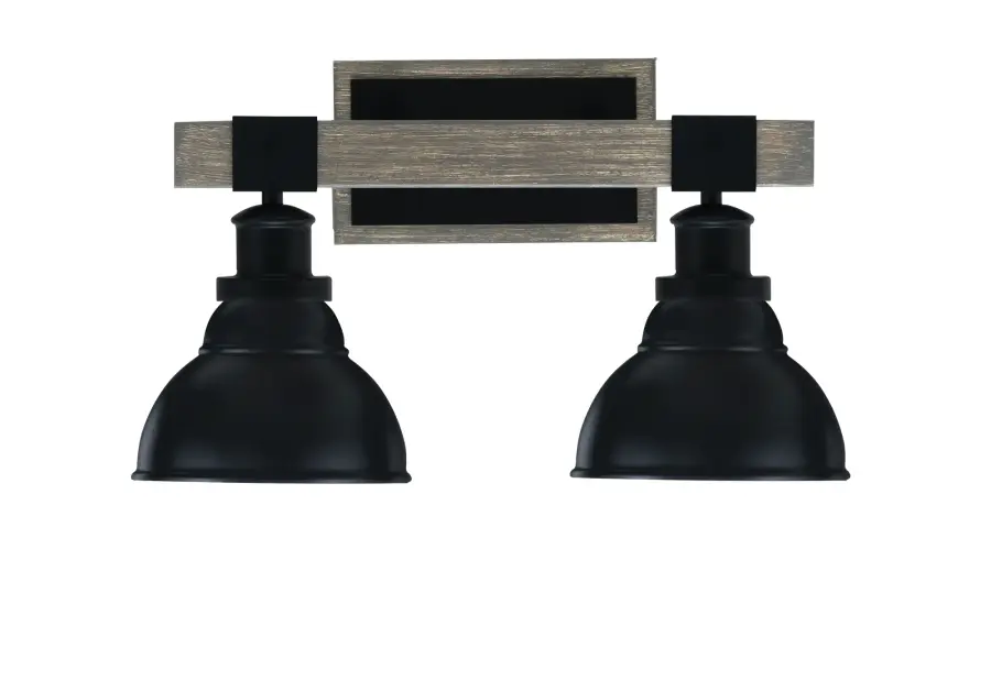 Tacoma 2-Light Bath Bar in Matte Black with Distressed Wood Accent - Image 1