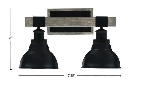 Tacoma 2-Light Bath Bar in Matte Black with Distressed Wood Accent - Image 2