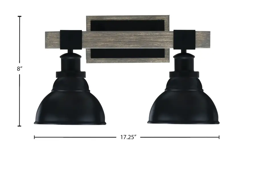Tacoma 2-Light Bath Bar in Matte Black with Distressed Wood Accent - Image 2