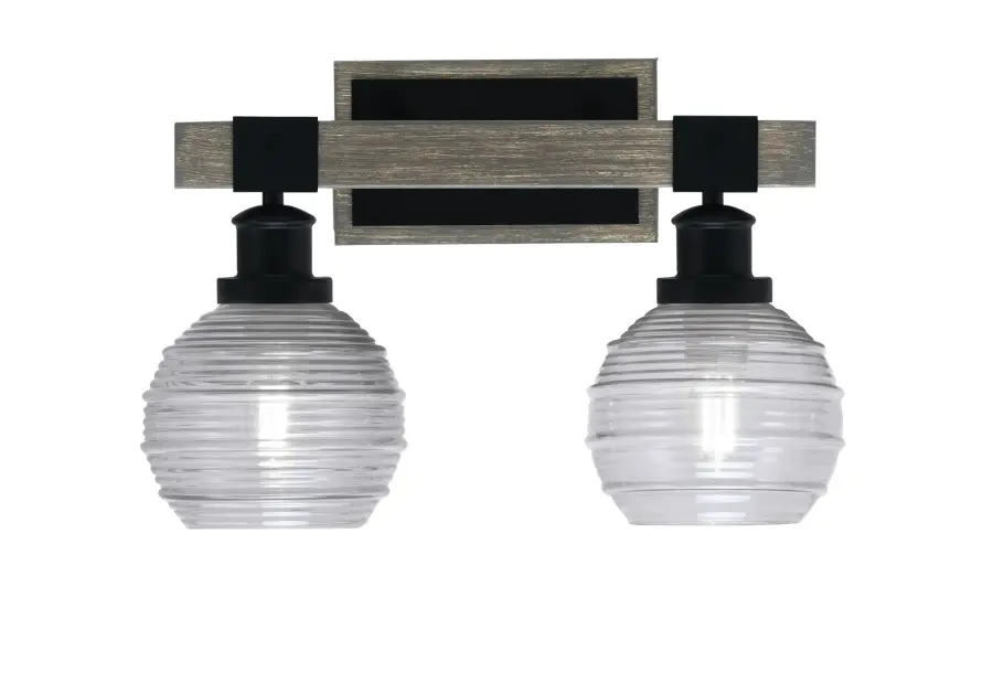 Tacoma 2-Light Bath Bar in Matte Black & Distressed Wood - Image 1