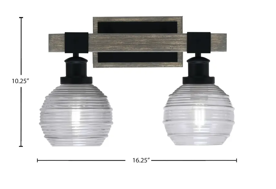 Tacoma 2-Light Bath Bar in Matte Black & Distressed Wood - Image 2